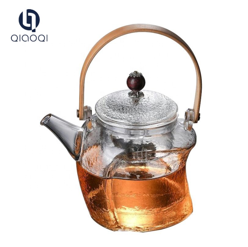 Borosilicate Glass Heat-resisting Grain Shape Loop-handled Teapot with cups