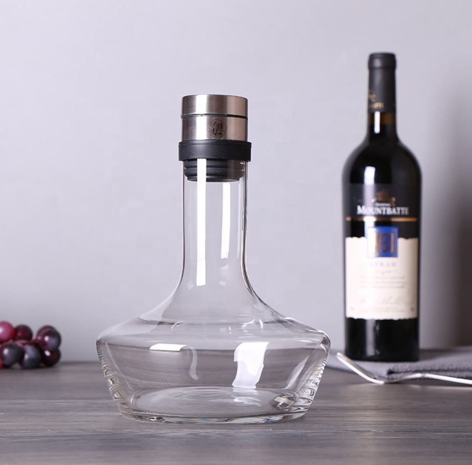 wholesale  Custom Borosilicate Glass Wine Decanter for Red Wine with stainless steel Mouth