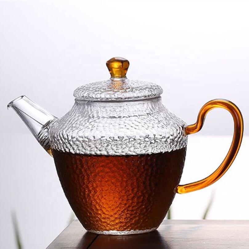Custom heat resist glass flower tea pot for gas cooker direct fire