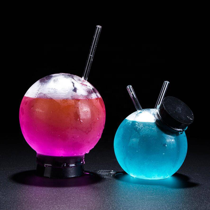 creative Spherical Crystal Ball Cocktail Glass, Creative Drinking Cup with Sippy for Ice Tea Smoked Molecular Cocktail Whiskey