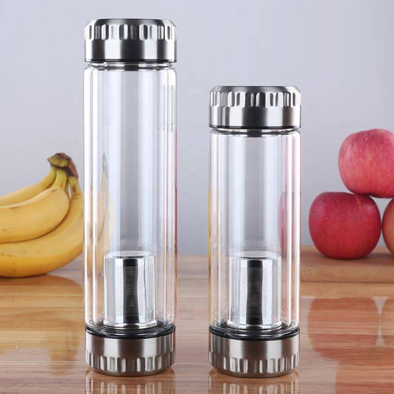 No Minimum Wholesale custom logo 300ML glass material infused water drinking bottles with stainless steel lid