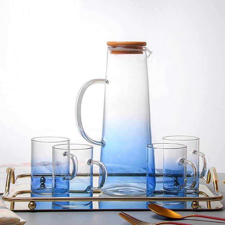Family Drinkware Handblown Cheap glass water drinking juice jug set 5 pcs glass pitcher set