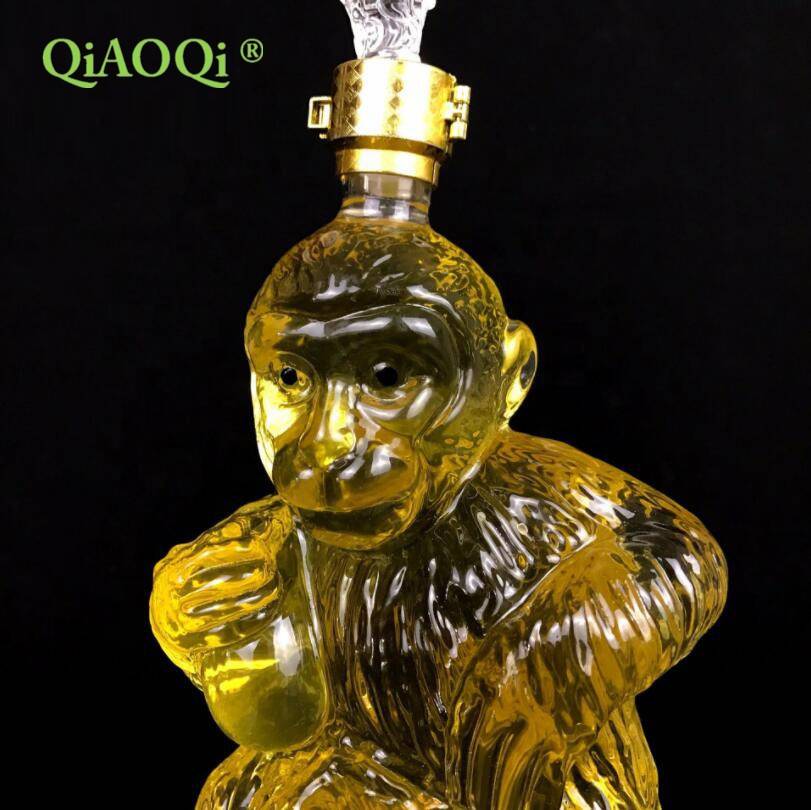 1000ml Craft Gift Chinese zodiac Monkey Animal Shaped Glass Decanter Wine Bottle