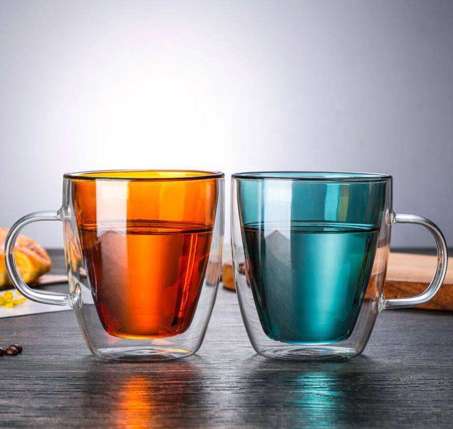 Factory Handmade High Quality Borosilicate Double Wall Glass Tea Coffee Cup Mugs With  Lid