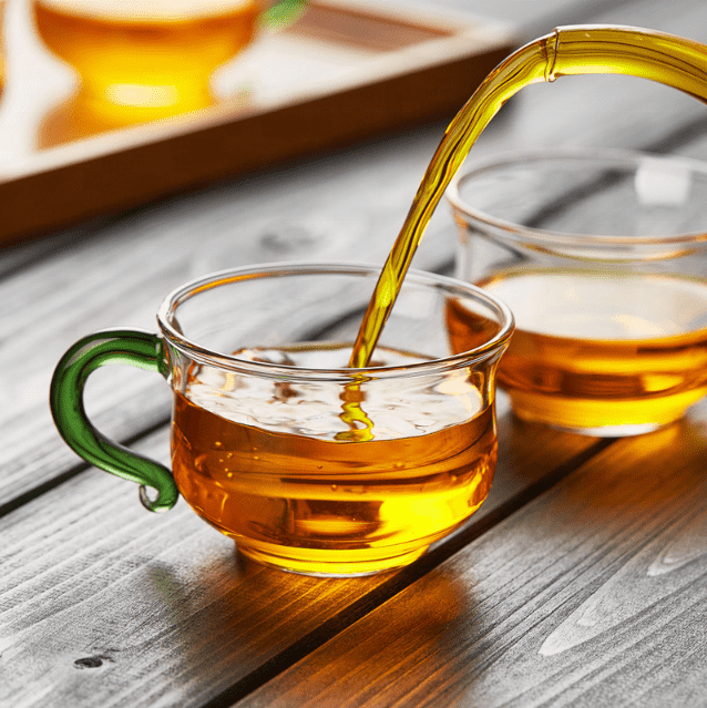 Factory Direct Sales Borosilicate Small Glass Tea Cup with GreenHandle