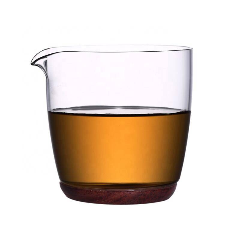 high borosilicate clear glass tea cup with wood base