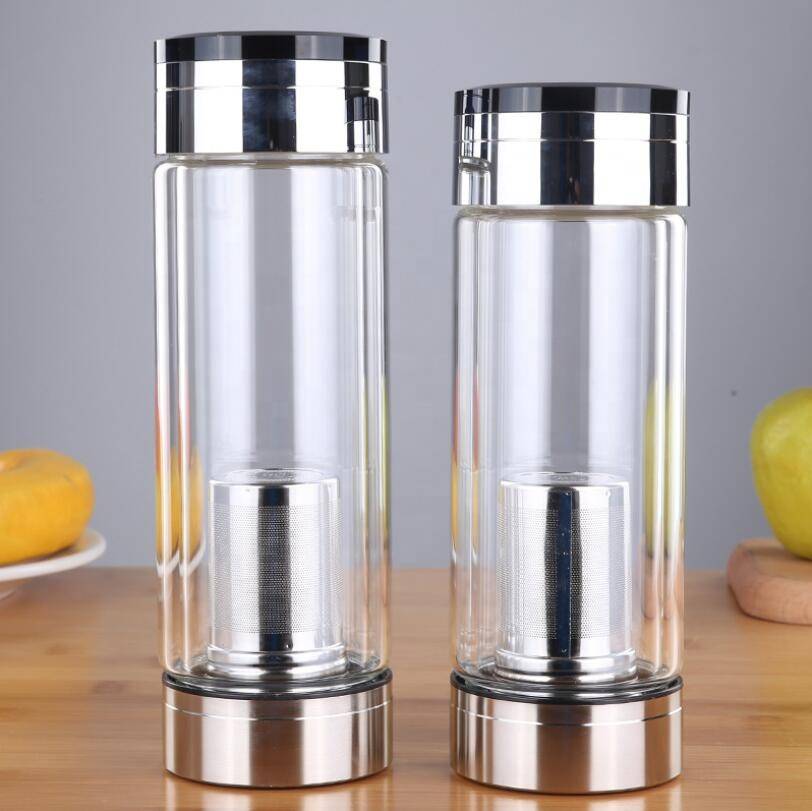 280ml 300ml 400ml Mouthblown High Borosilicate Glass Water Bottles with 304 Stainless Steel Lid