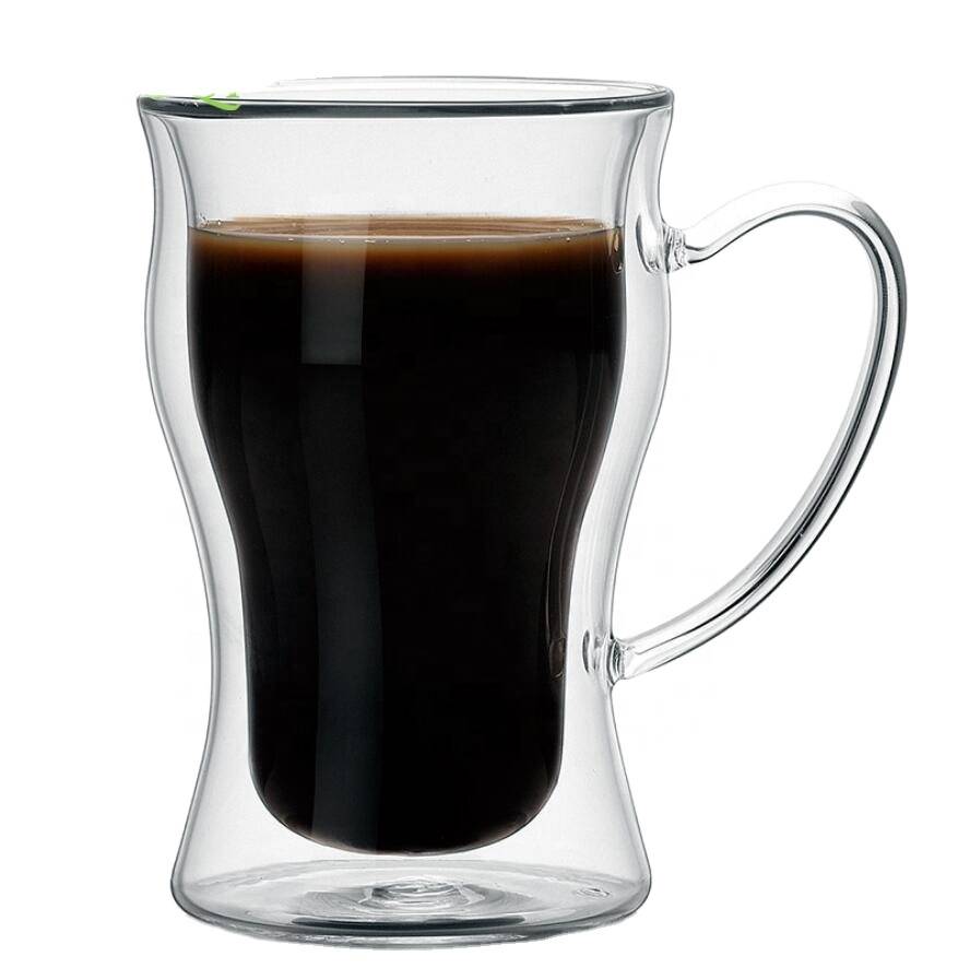 Hot sale quality glass double wall dlass coffee tea cup with handle