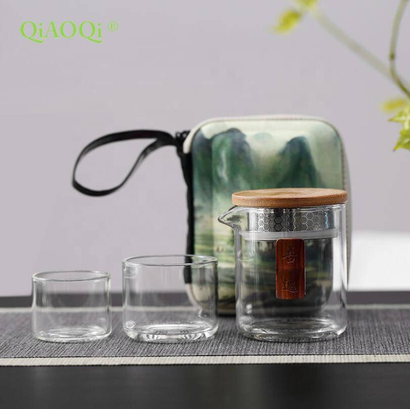 Borosilicate Glass Portable Travel Teapot Set