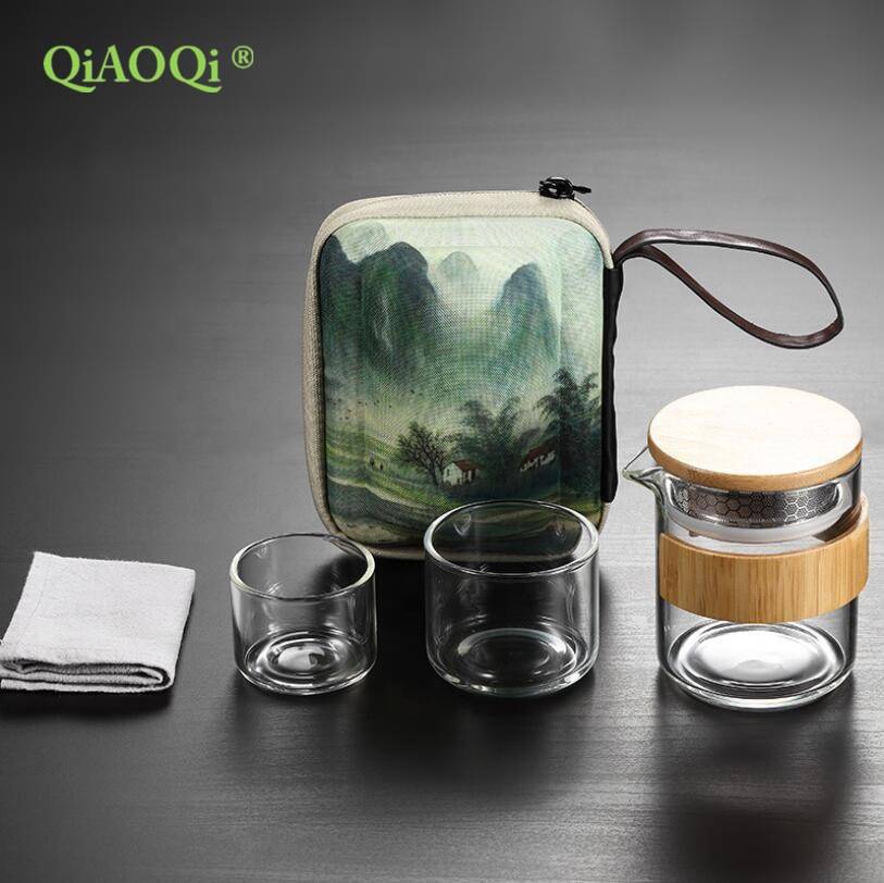 Travel Outdoor Mini Portable teapot Glass Kung Fu Tea Set