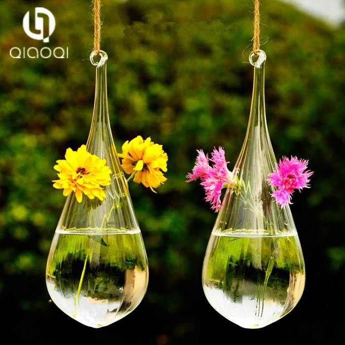 Hanging Water Drop Shape Home Decoration Glass Flower Vase