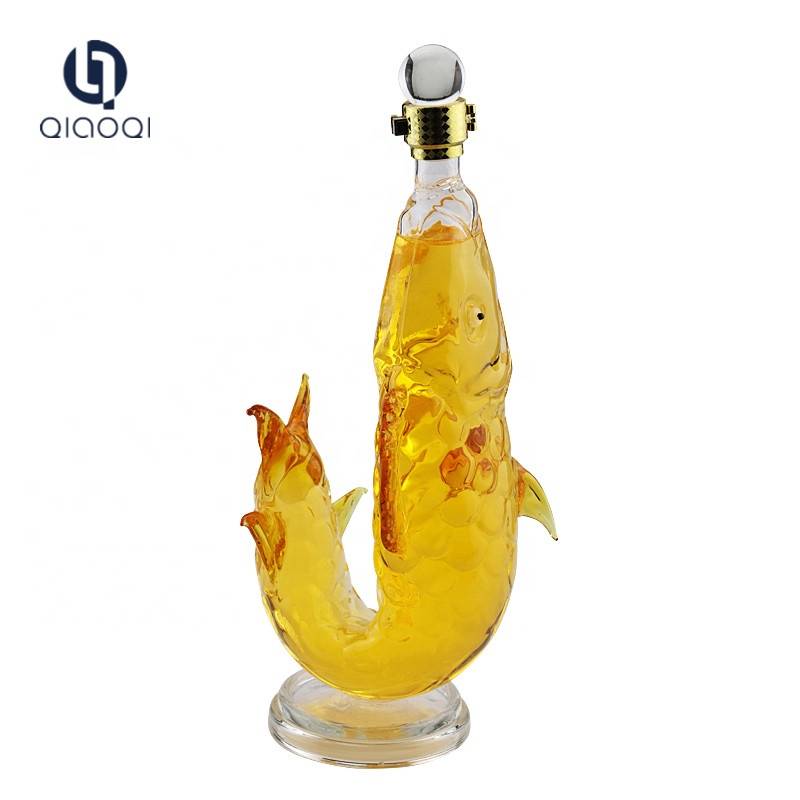 Wonderful standing fish shape borosilicate glass storage bottle