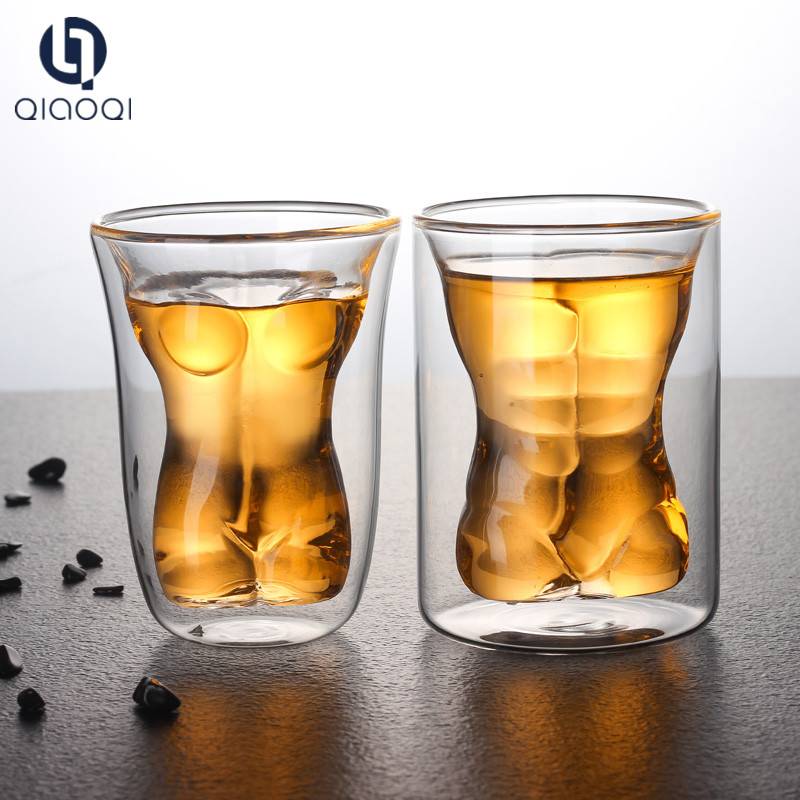 muscle man body shape double wall glass cup