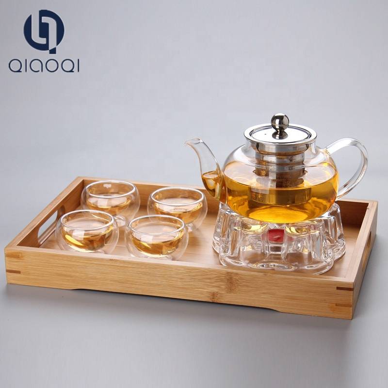 Stovetop Safe tea set 600ml Borosilicate Glass square Teapot with Stainless Steel Infuser