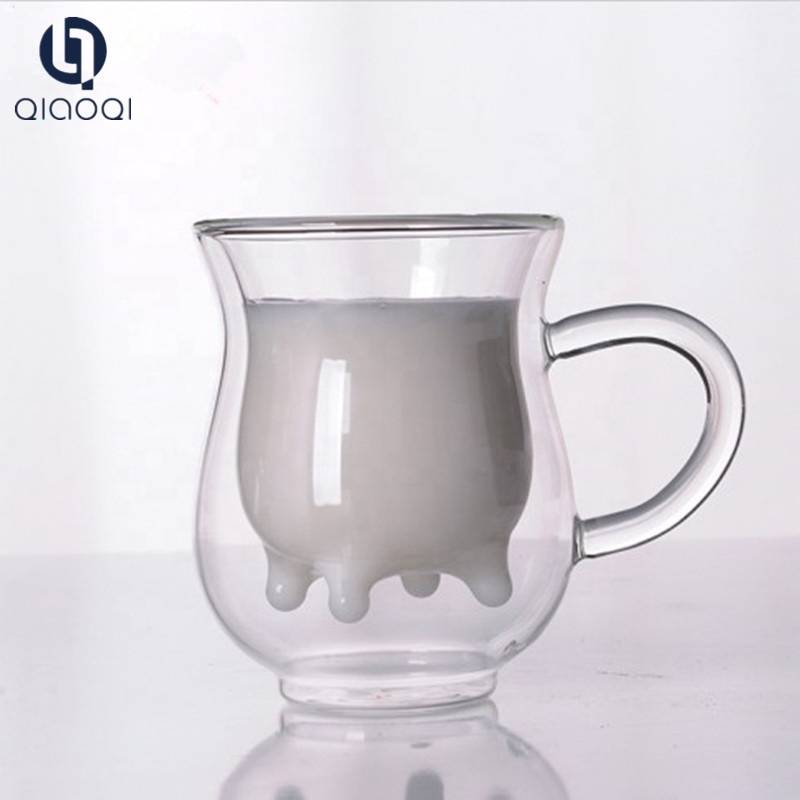 Nipple shape double wall glass milk cup mug with handle