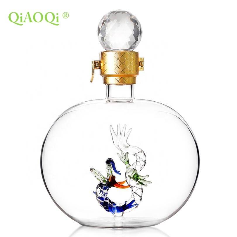 QiAOQi China Manufacturer Hot Sale Mouth Blown 1000ml Glass Spirits Bottles