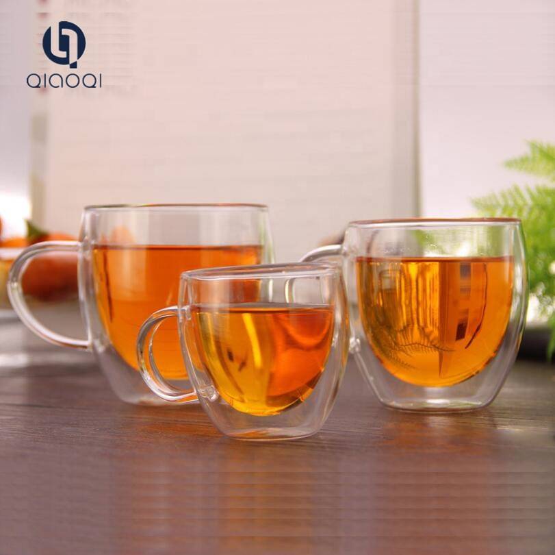 Glass Double Wall borosilicate glass cup with handle