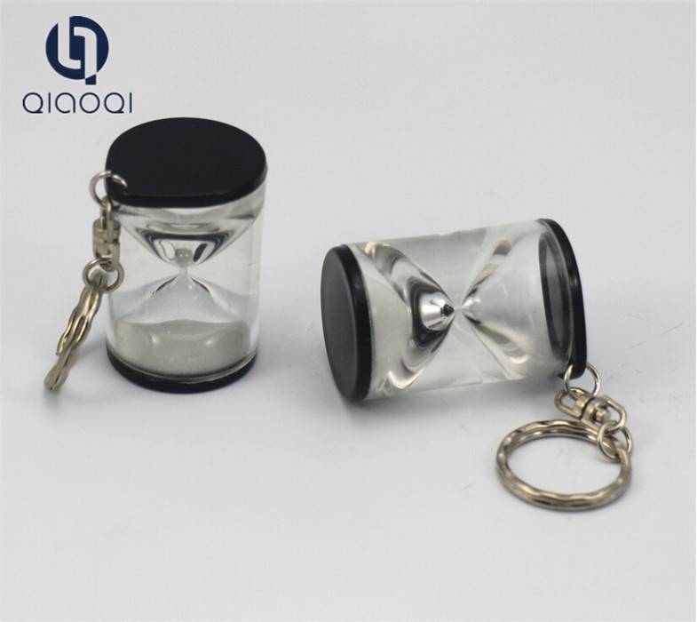 Mini 30 sek Black Acrylic Sand Clock Keychain for Promotion