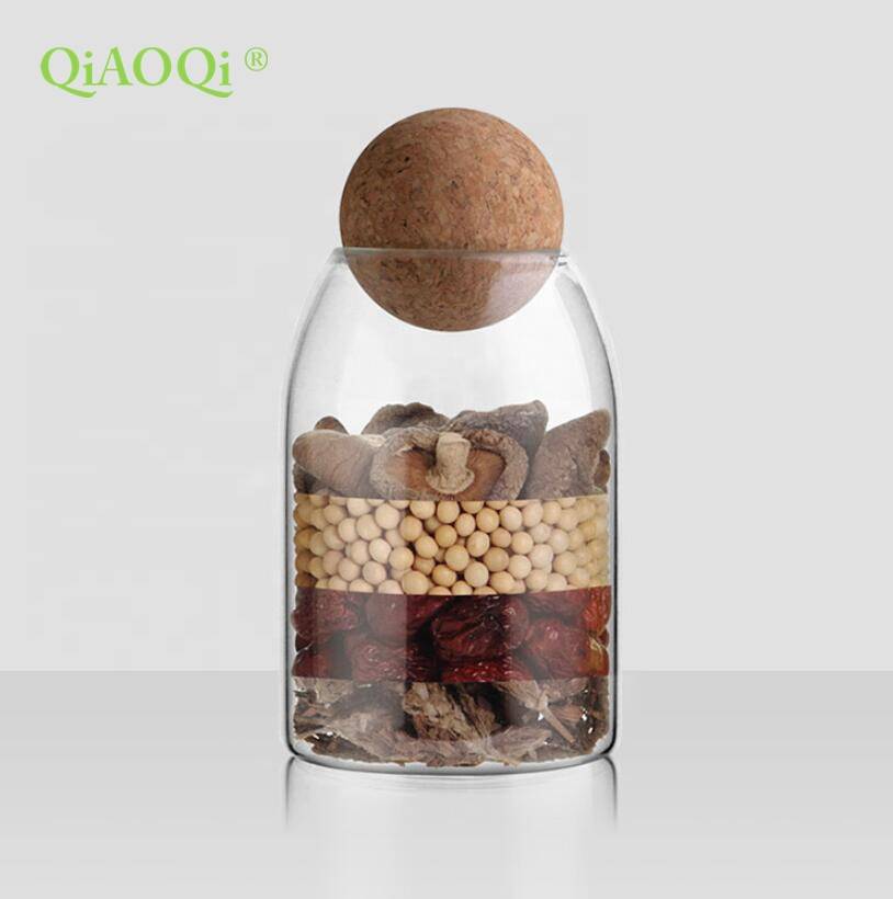 QiAOQi home goods sealed air tight glass jar with cork lid 500ml