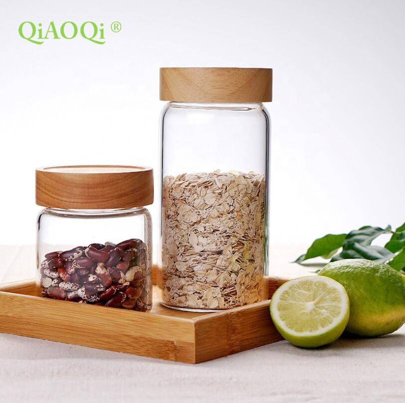 QiAOQi Kitchen Sealed Small Glass Storage Jar For Jam Honey With Wooden Lid