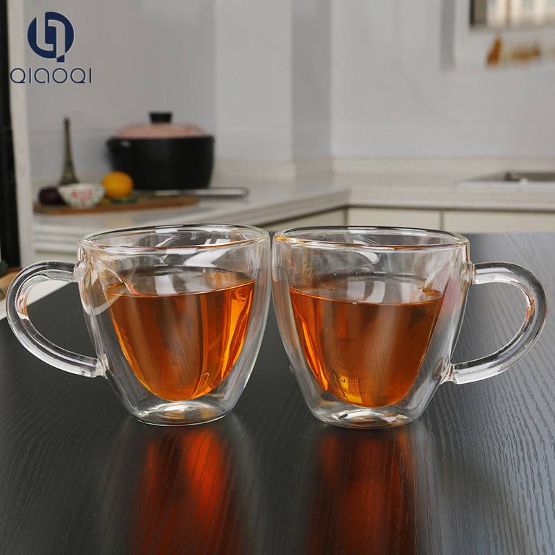 heart shape double wall glass cup with customized logo