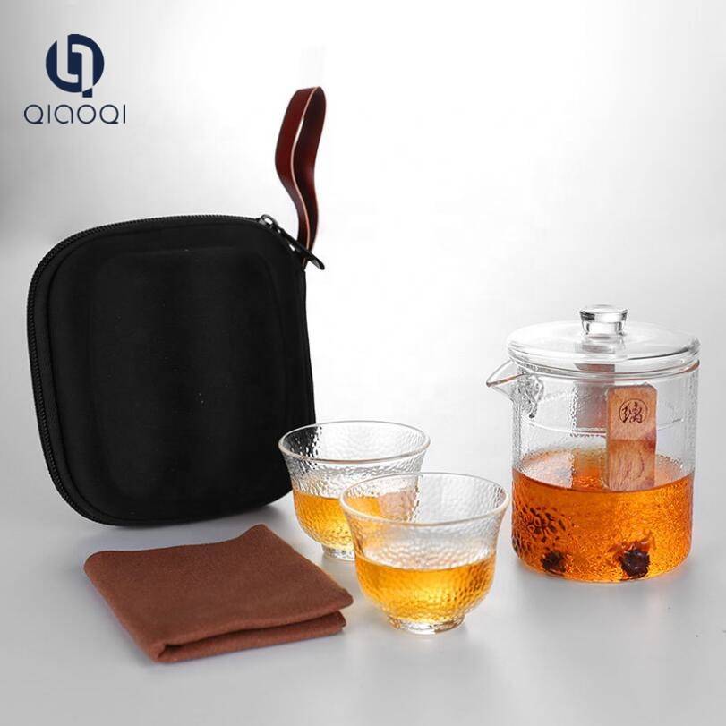 QIAOQI 300ml Glass Teapot Travel Kung Fu Teaware Set