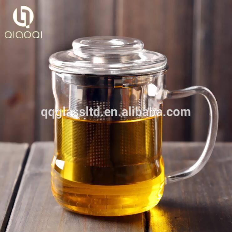 Heat Resistant Creative Glass Teacup Tea Maker Flower Tea Cup with Stainless Steel Infuser & Lid (350ml)