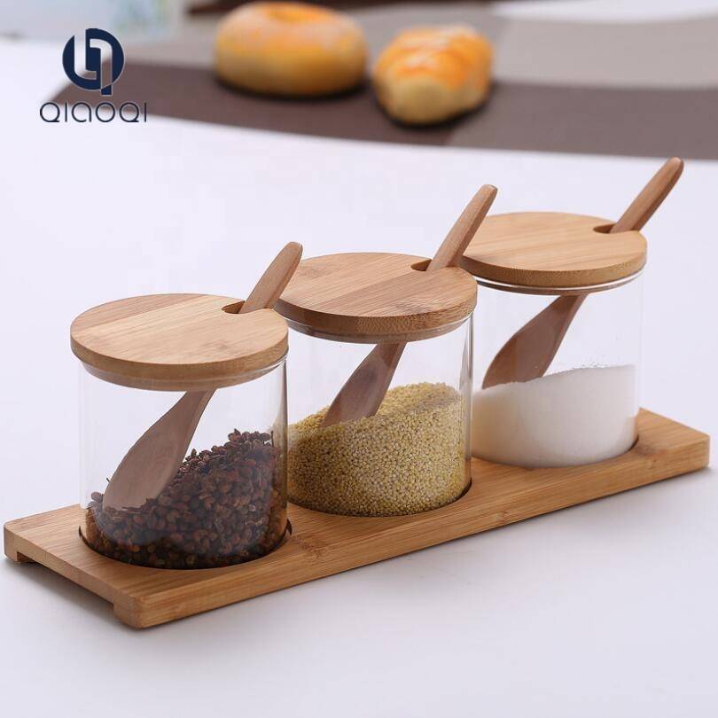 kitchen use spice storage airtight glass jars with spoon