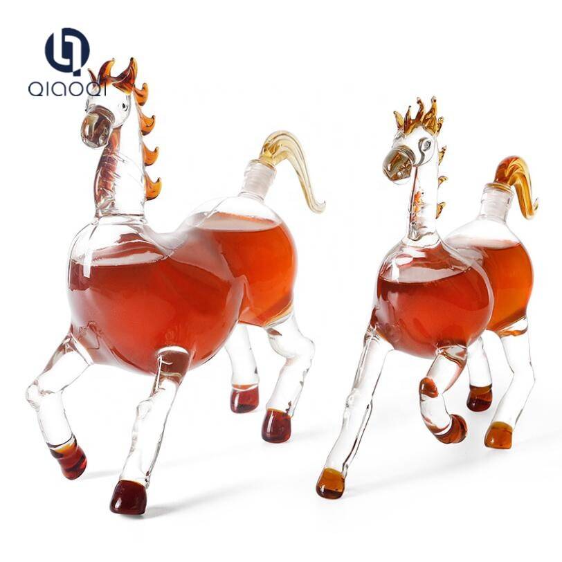 Animal shaped horse shaped clear glass wine liquor bottles