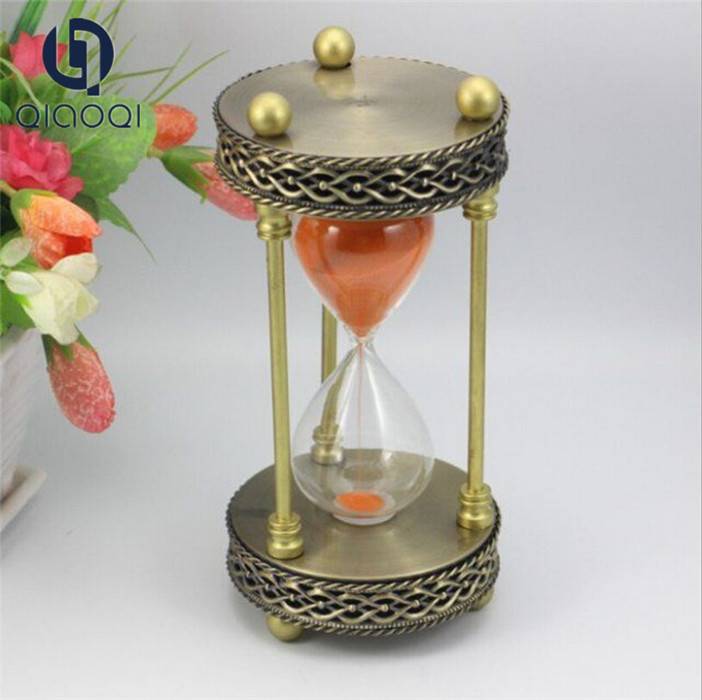 Antique brass color metal frame sand timer 1 hour hourglass for meeting