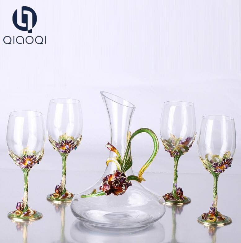 Red wine glasses suit gift box European style crystal wine handblown glass decanters on sale