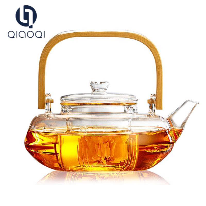 2019 heat resistant glass teapot tea pot with wooden handle pot turkish coffee japanese tea set