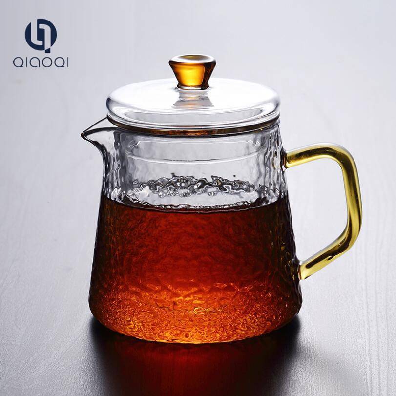 QIAOQI Wholesale handblown heat resistant small glass teapot with glass or stainless steel infuser