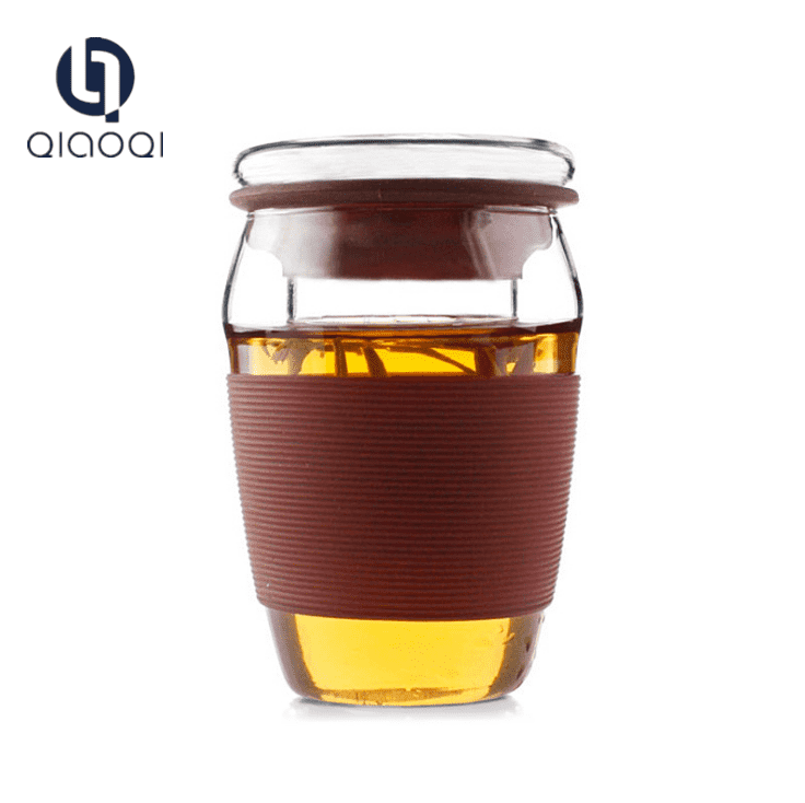 Wholesale Customized Double Layer Clear Coffee Tea Glass Cups with Silicone