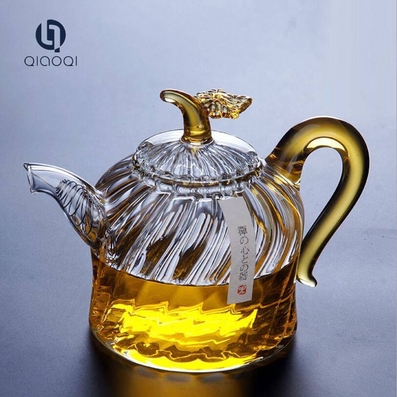 QIAOQI Multi-purpose glass teapot with leaf glass lid