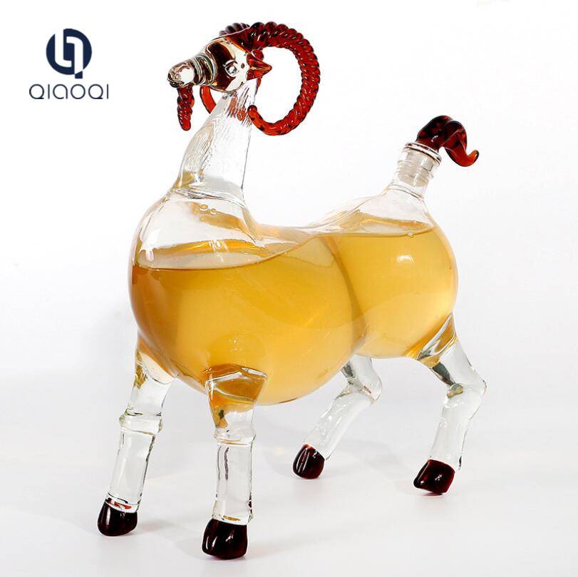 Wholesale handblown caprine goat shape glass bottle for wine storage