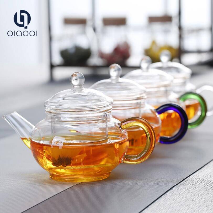 QIAOQI Promotional Tea Drinking Commercial Heat Resistant Glass Teapot With Infuser