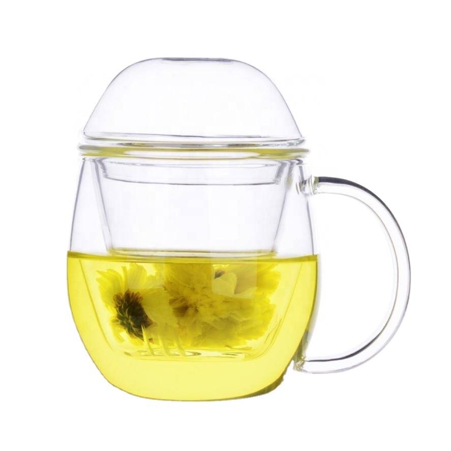 350ml new style glass flower tea pot cheap small tea cup mug with glass infuser and cover