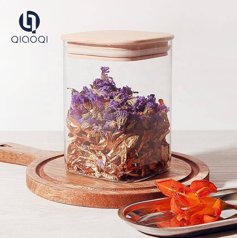 wholesale  glass storage jars and containers with bamboo lid