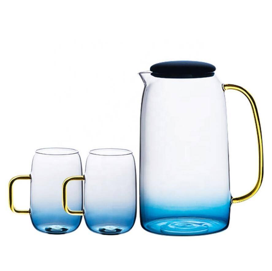 Customized 2020 high quality beautiful flower glass cold water pot and cup set for tea and lemonade