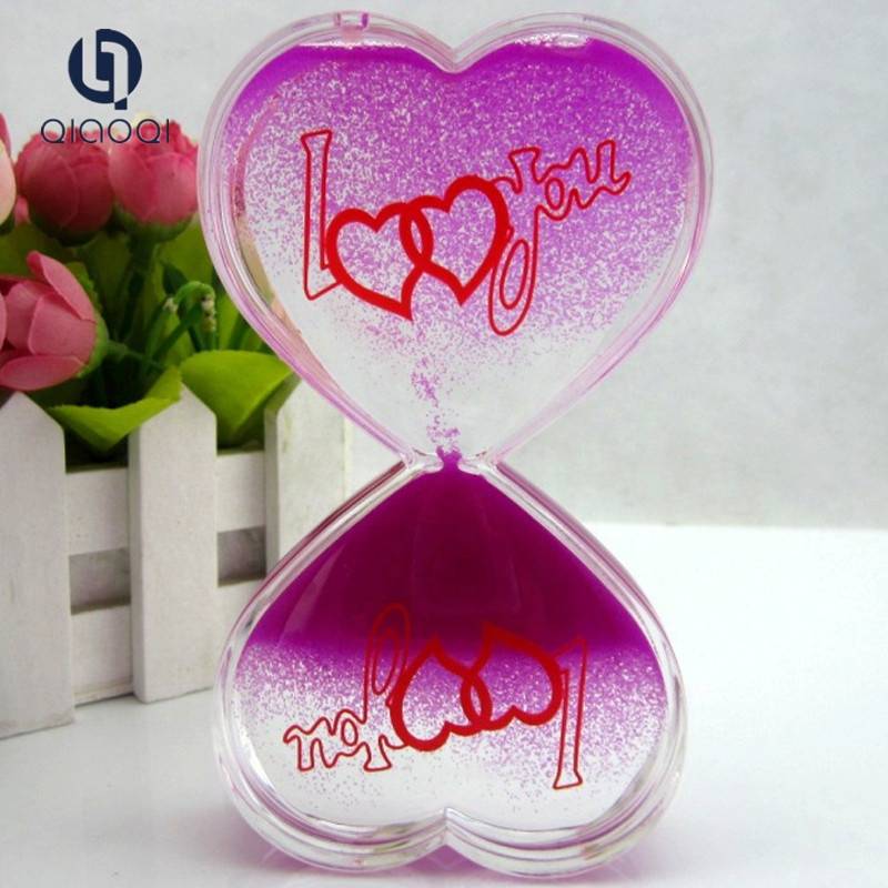 Customized Craft gift Heart shape acrylic liquid oil hourglass sand timer