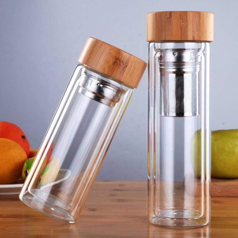 Hot Sales High Borosilicate Glass Stainless Steel Tea Infuser Water Bottle With Lid