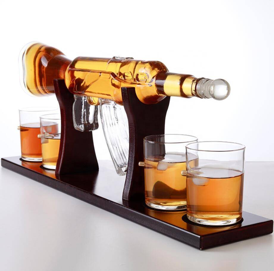 Transparent AK 47 Gun Shaped Tequila Glass Liquor Vodka Bottle for Whiskey Gun Decanter Set