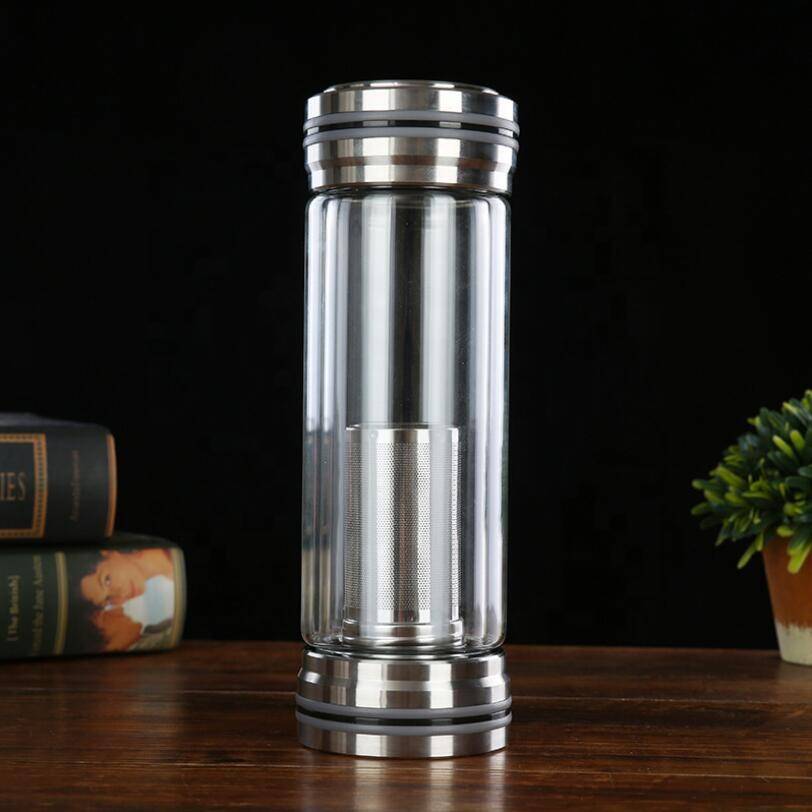 Custom Branded Luxury 300ml Clear Borosilicate Glass Double Wall Tea Bottle For Water