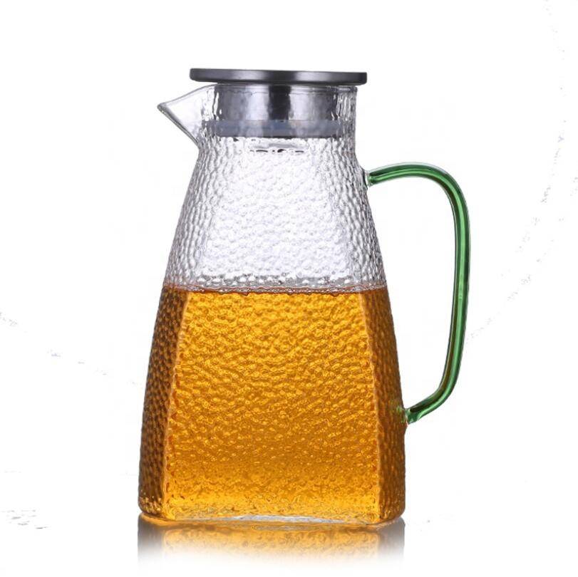 Wholesale borosilicate glass thickened heat resistant glass juice pot with glass lid wood cover or stainless steel lid