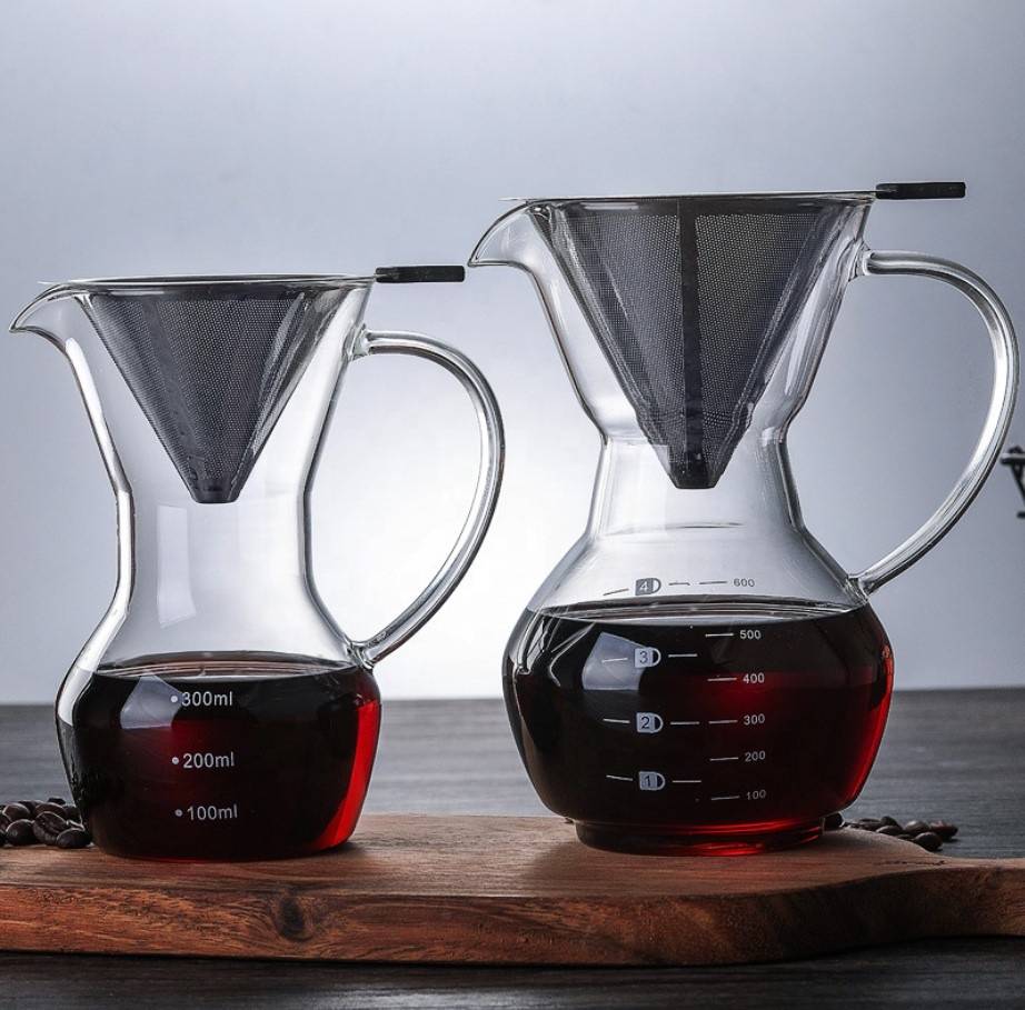 600ml high borosilicate pyrex glass coffee pot glass coffee maker with stainless steel filter