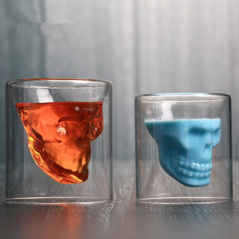 High Quality Factory Handmade 250ml Skeleton Golgo Shaped Double Wall Glass Cups Mugs