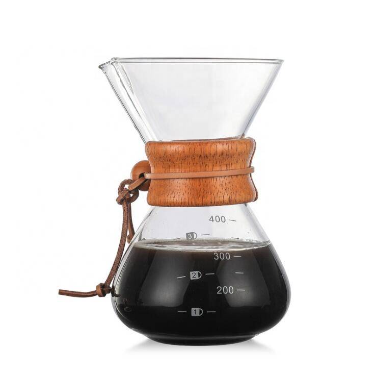 Hot Selling 2020 Borosilicate Glass Coffee Pot Borosilicate Pour Over Coffee Maker With rubber wood Sleeve
