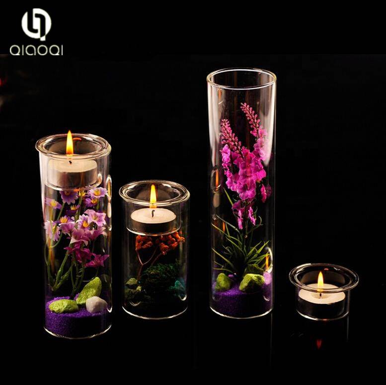 Hot sale high borosilicate hand blown cylinder glass candle holder