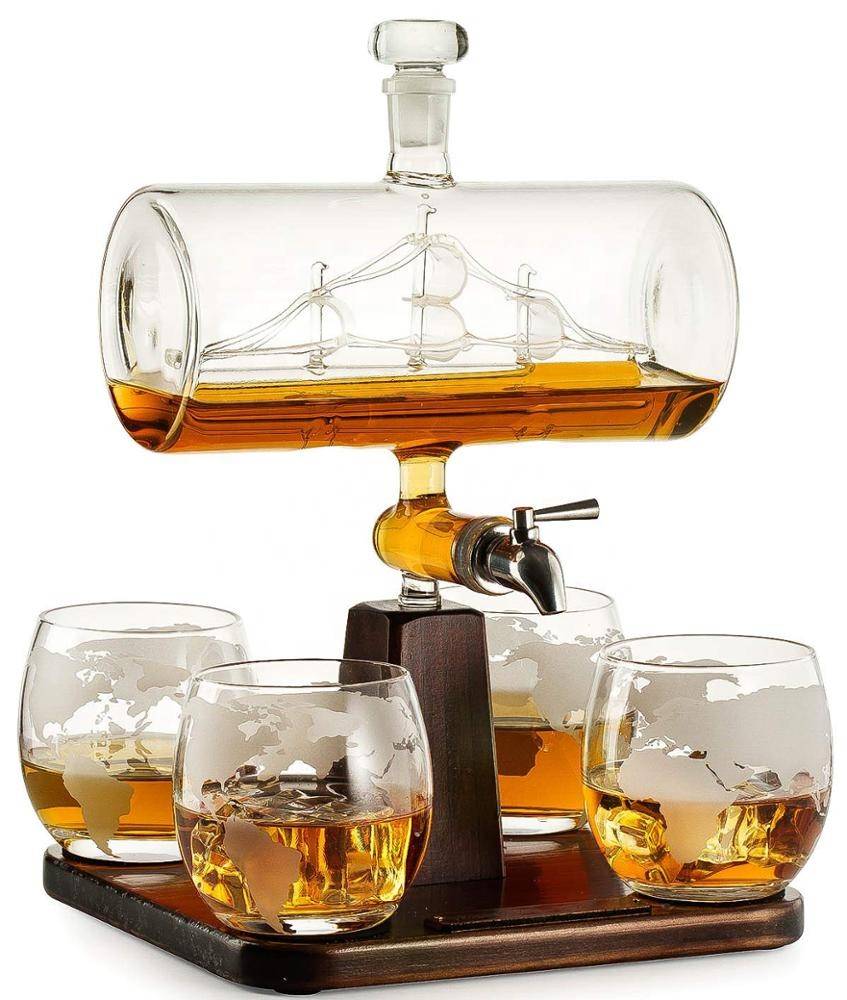 Factory Directly 1000ml Whiskey Decanter Ship Set With 4 Glasses
